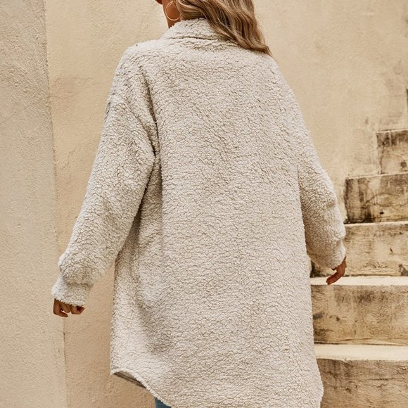 Apricot Preppy Womens Drop Shoulder Flap Detail Teddy Coat - Picture 3 of 5